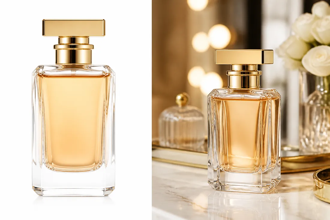 Luxury perfume bottle on a white background for an Amazon-style main image